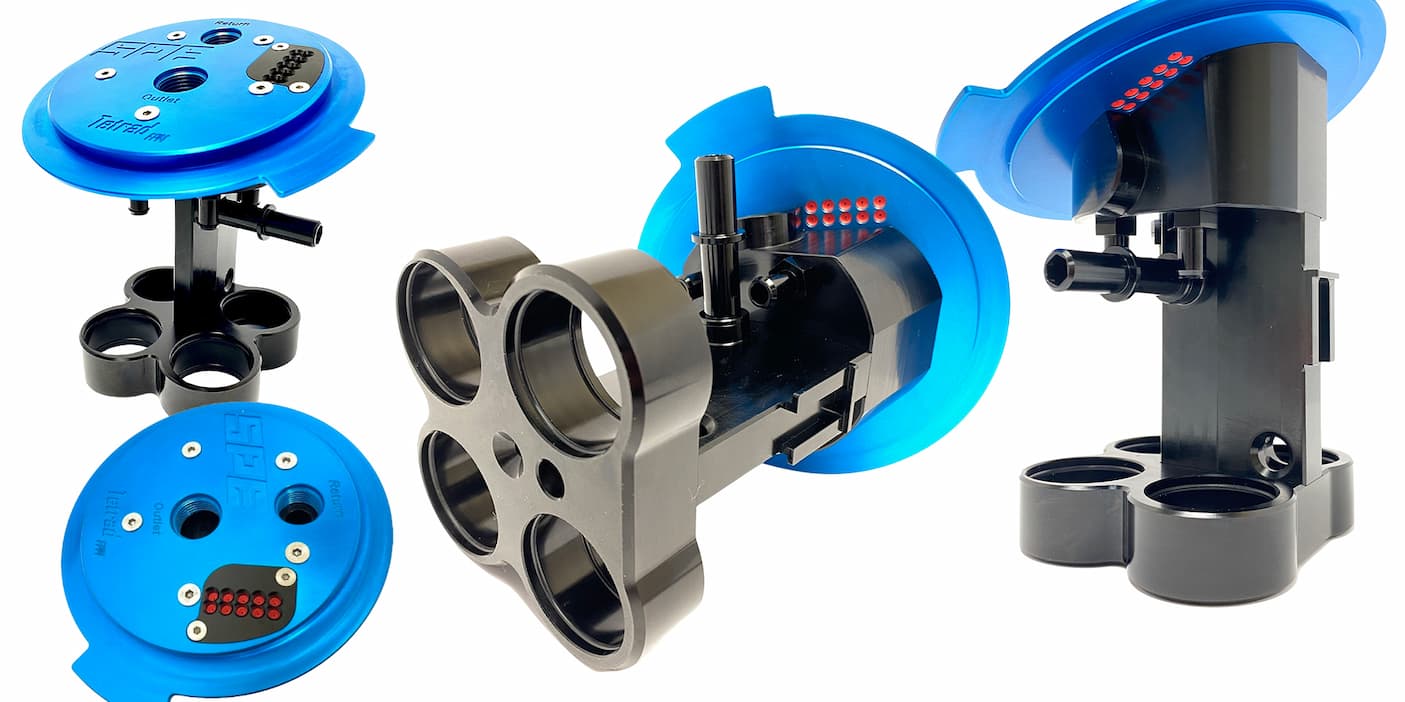 Drop-in fuel module, build as you grow, with support for 2400+ hp - Mustang Tetrad Module